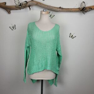 Sabo skirt open weave green hi lo sweater